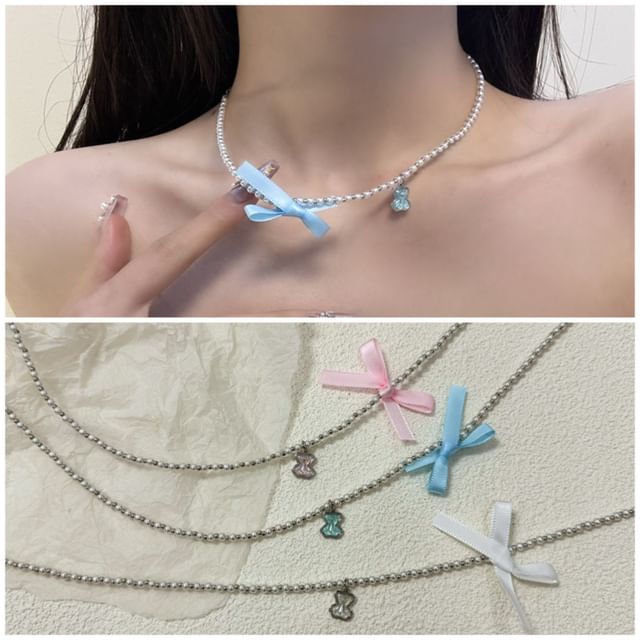 Choker Ribbon Faux Pearl Resin