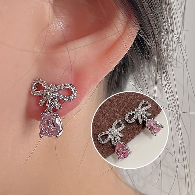 Rhinestone Alloy Earring Drop Bow