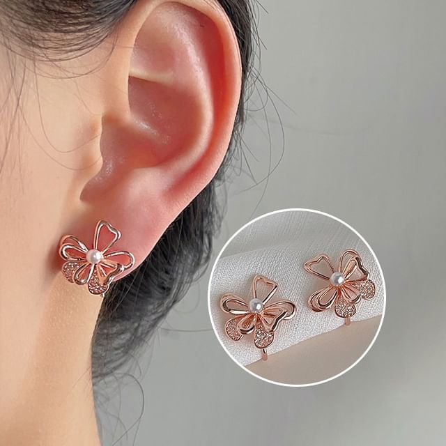Floral Alloy Earring Pearl Faux Stud