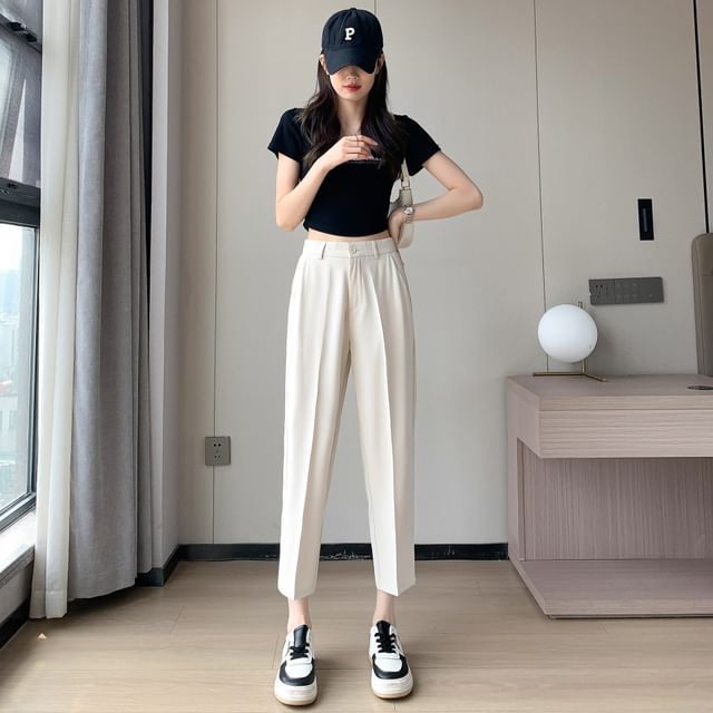 High-Rise Plain Straight Leg Suit Pants