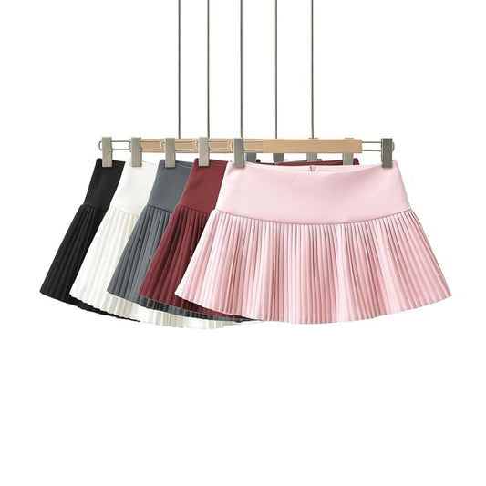 Pleated Mini Skirt with Mid Rise Plain Design