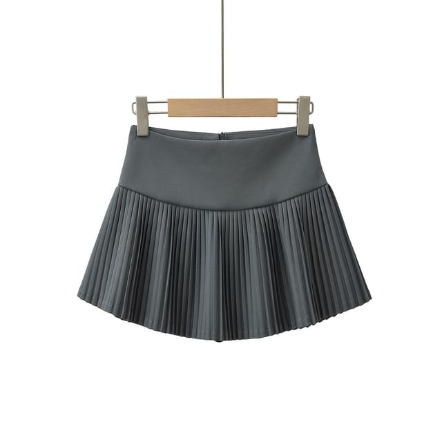 Pleated Mini Skirt with Mid Rise Plain Design