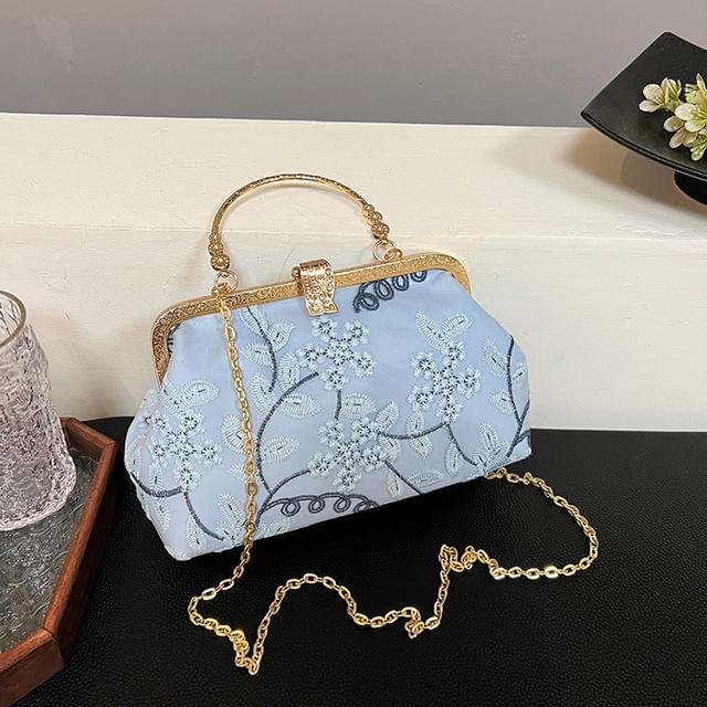 Crossbody Embroidered Flower Strap Chain Bag