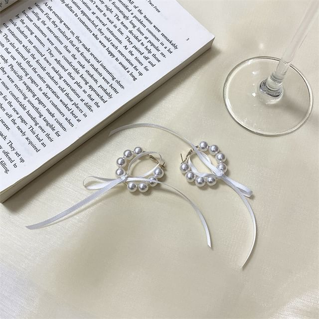 Choker Bow Earring / Pearl Hoop Faux