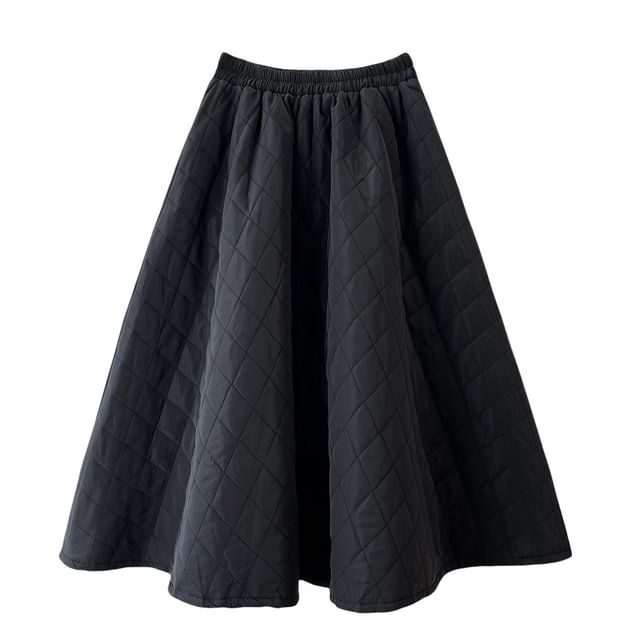 Quilted A-Line Midi Skirt with High Rise
