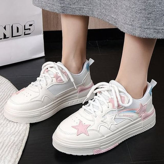 Platform Star Applique Panel Mesh Sneakers