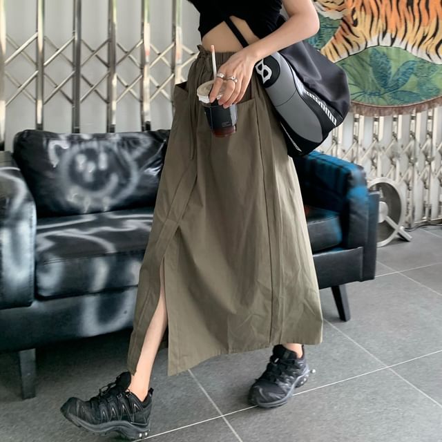 Front-Slit Maxi A-Line Skirt with High Rise