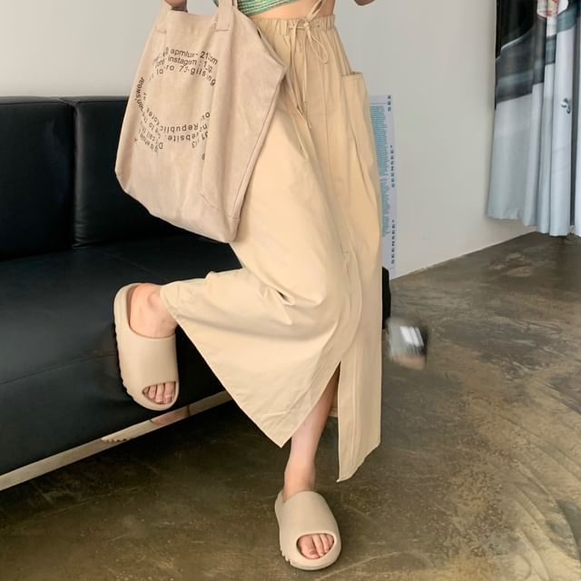 Front-Slit Maxi A-Line Skirt with High Rise