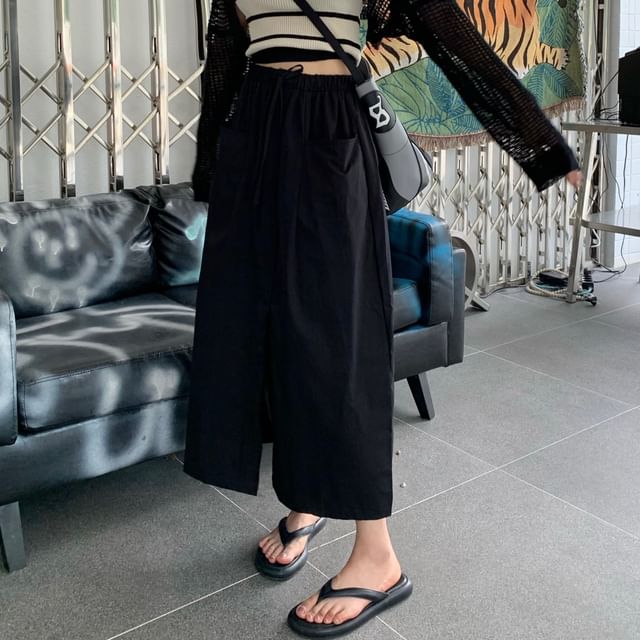 Front-Slit Maxi A-Line Skirt with High Rise