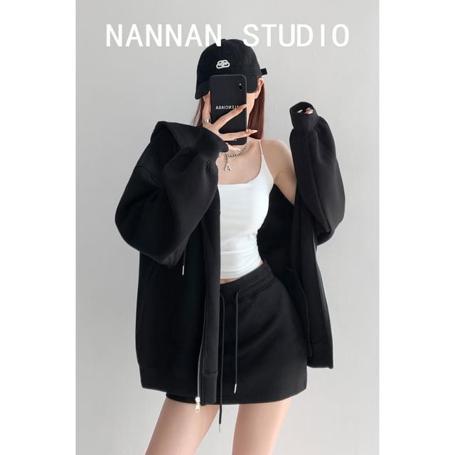 Zip Hoodie and Pencil Skirt with Shorts - Mid Rise