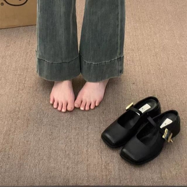 Mules Heel Toe Square Chunky