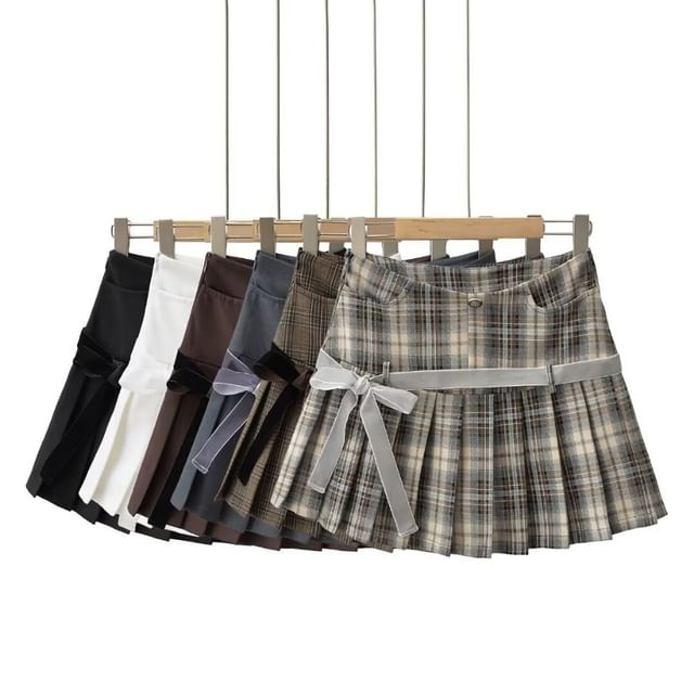 Mid Waist Pleated Mini A-Line Skirt