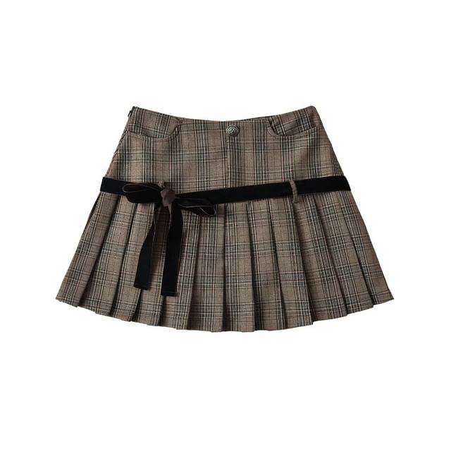 Mid Waist Pleated Mini A-Line Skirt