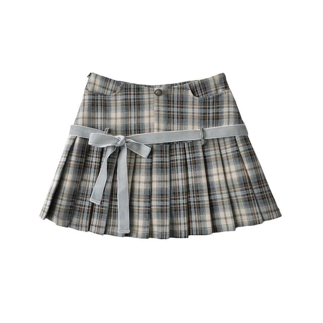 Mid Waist Pleated Mini A-Line Skirt