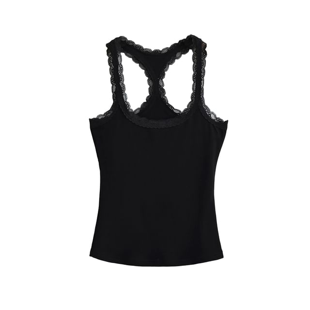 Scoop-Neck Lace-Trim Racerback Crop Tank