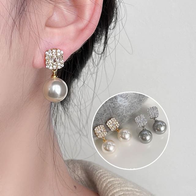 Alloy Rhinestone Earring Pearl Drop Faux
