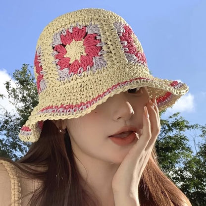 Floral Straw Bucket Hat