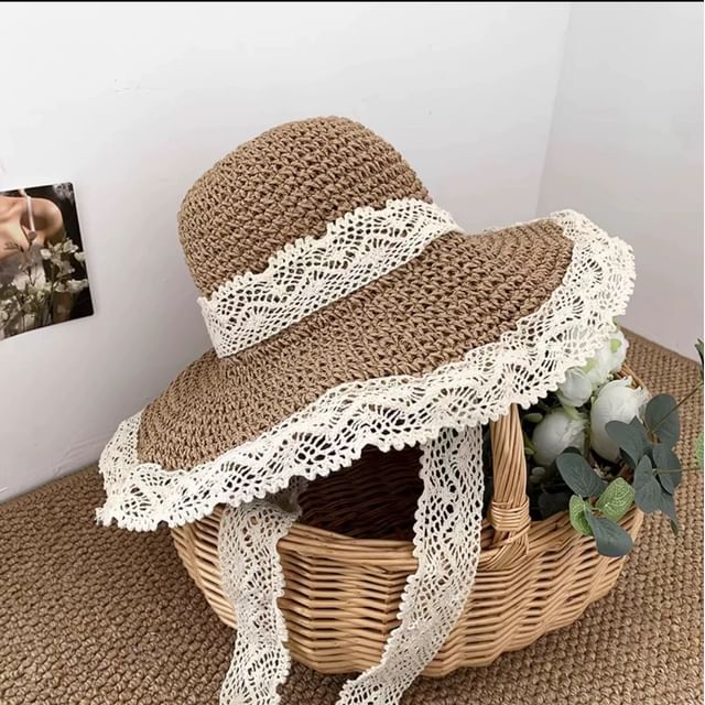 Sun Trim Lace Straw Hat