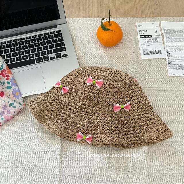 Bow Straw Bucket Hat