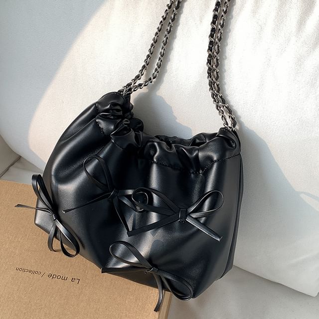 Faux Chain Leather Strap Bag Shoulder Bow
