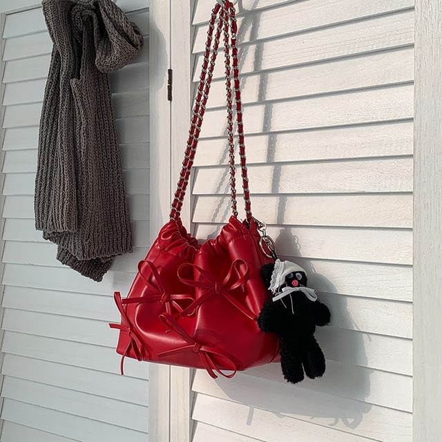 Faux Chain Leather Strap Bag Shoulder Bow