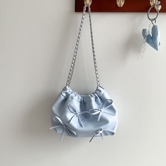 Faux Chain Leather Strap Bag Shoulder Bow
