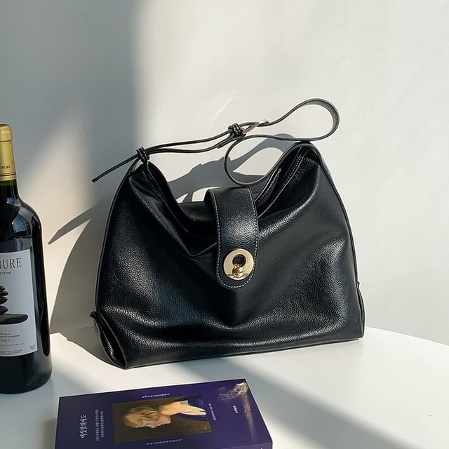 Leather Plain Bag Faux Tote