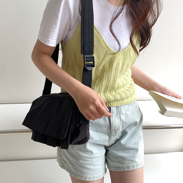 Plain Ruffle Nylon Crossbody Bag