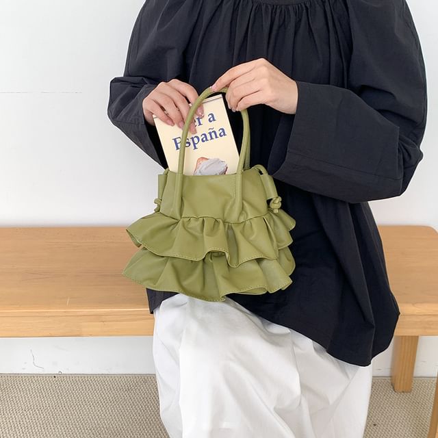 Crossbody Bag Handle Leather Ruffle Top Faux