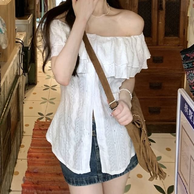 Off Ruffle Short-Sleeve Blouse Plain Shoulder