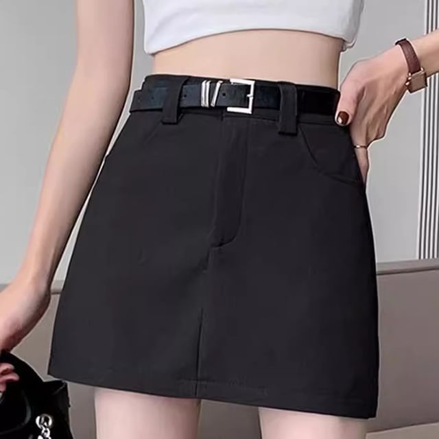 Mini Skirt A-Line Belt + Waist Set: Plain High
