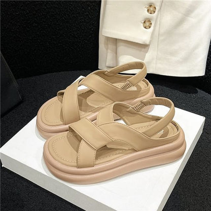 Platform Plain Faux Leather Slingback Sandals