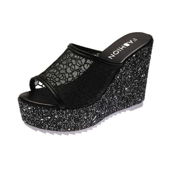 Plain Wedge Sandals Glitter Slide