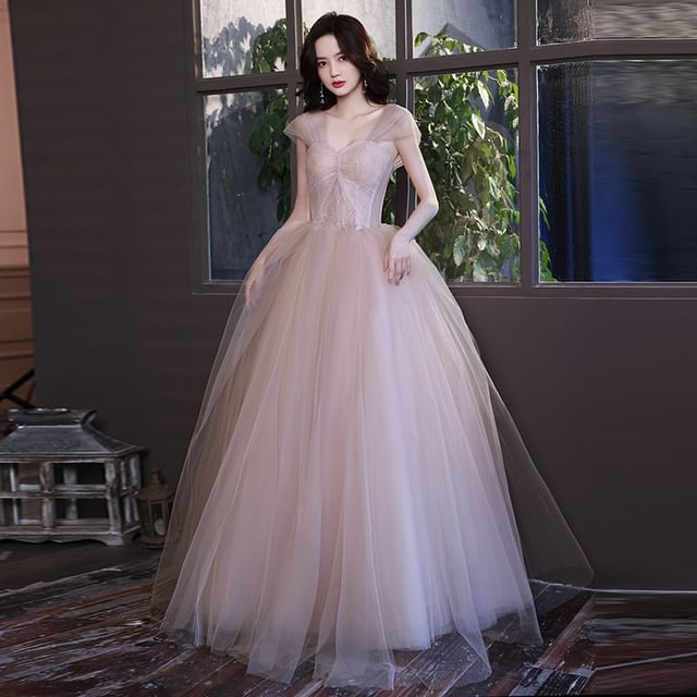 A-Line Strapless Gown Mesh Evening