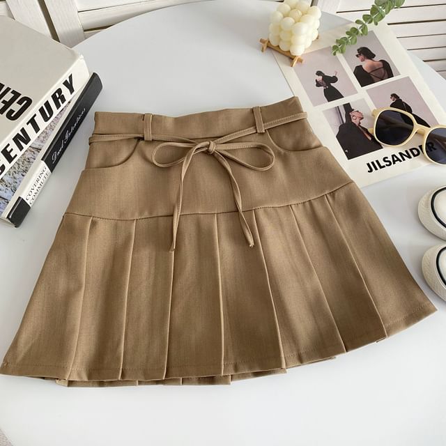 High Rise Plain Pleated Mini A-Line Skirt