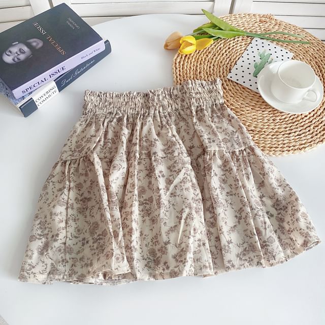 High Waist Floral Mini A-Line Skirt