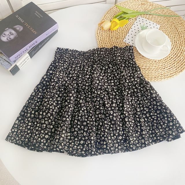 High Waist Floral Mini A-Line Skirt