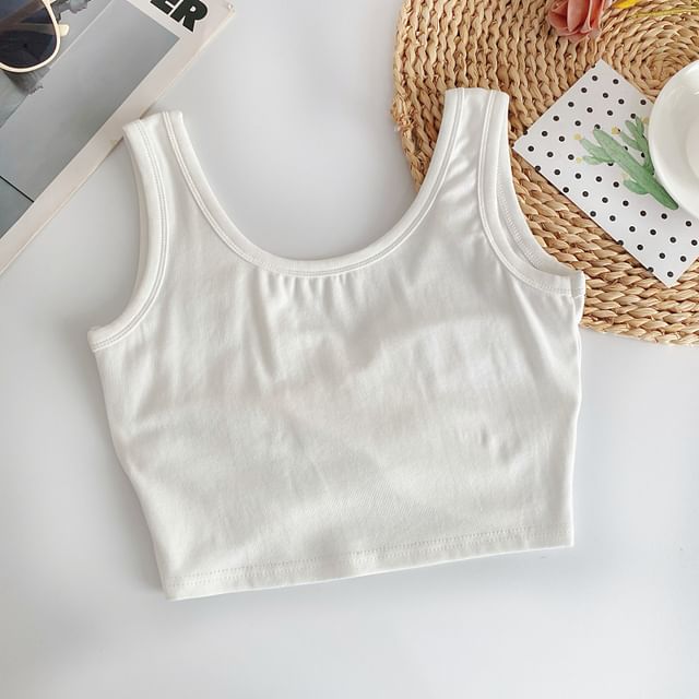 Scoop Neck Plain Crop Tank Top