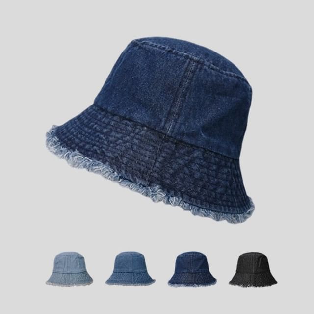 Hat Frayed Denim Washed Bucket