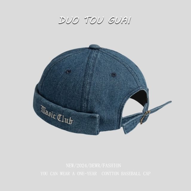 Hat Washed Lettering Brimless Denim Embroidered