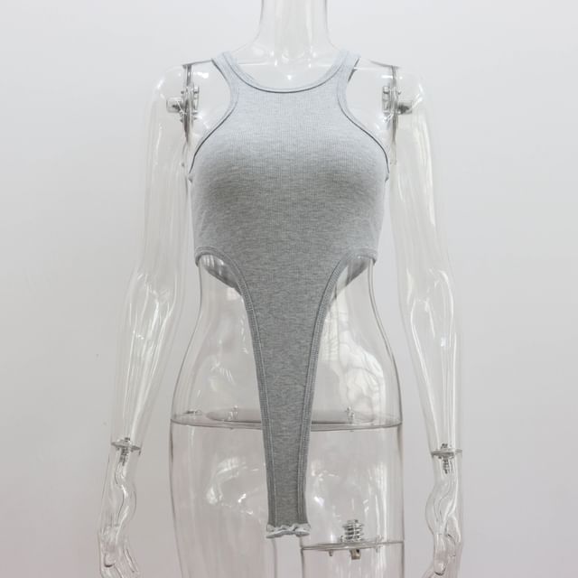 Plain Top Bodysuit Neck Crew Sleeveless