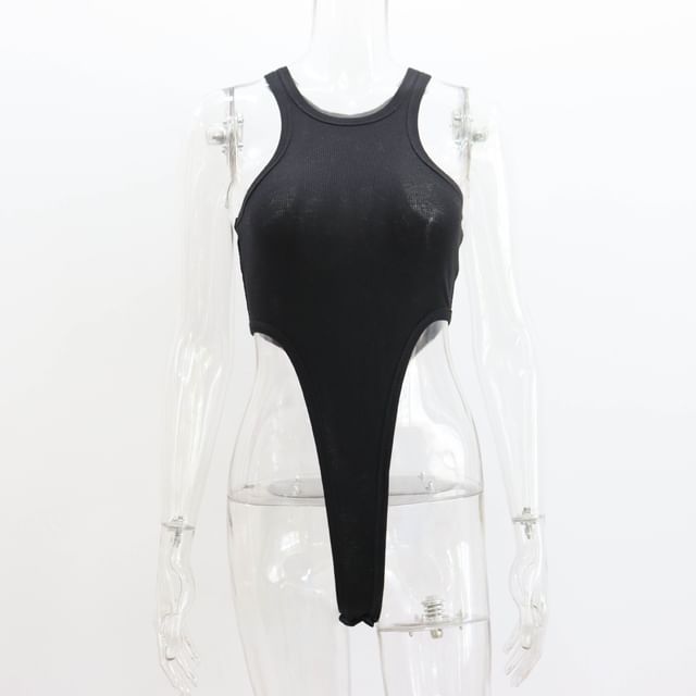 Plain Top Bodysuit Neck Crew Sleeveless