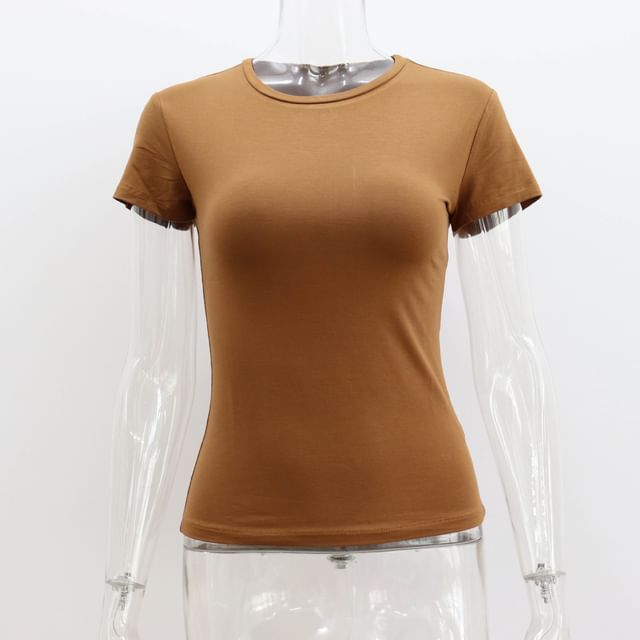Neck Plain Round Short-Sleeve T-Shirt