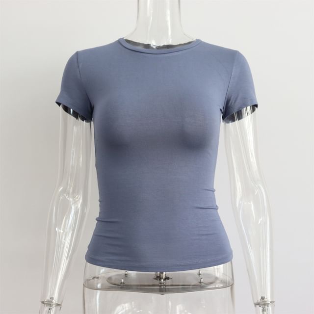 Round Plain Short-Sleeve T-Shirt Neck