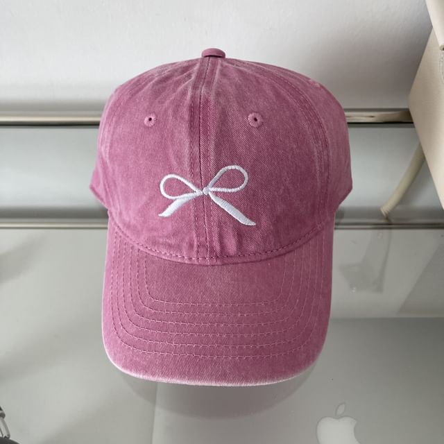 Washed Bow Cap Baseball Embroidered