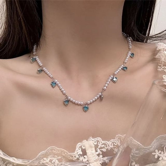 Choker Fringed Faux Pearl Heart