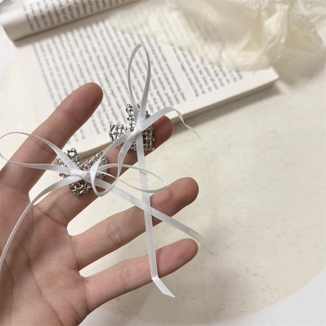 Stud Alloy Earring Heart Ribbon