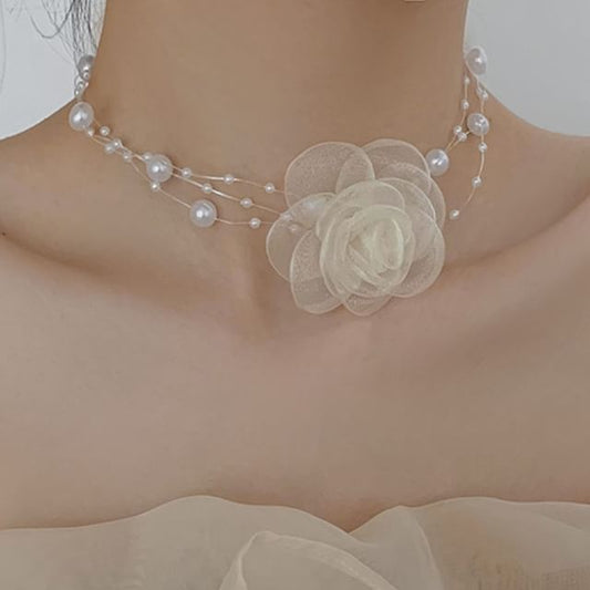 Floral Layered / Faux Choker Pearl
