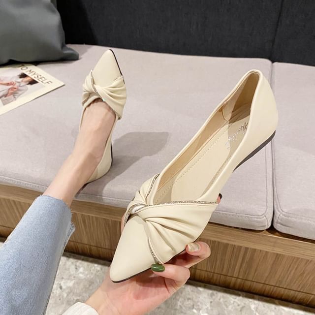 Pointed-Toe Flats Bow Rhinestone