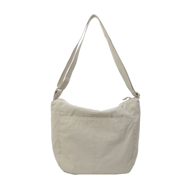 Plain Zip Nylon Shoulder Bag